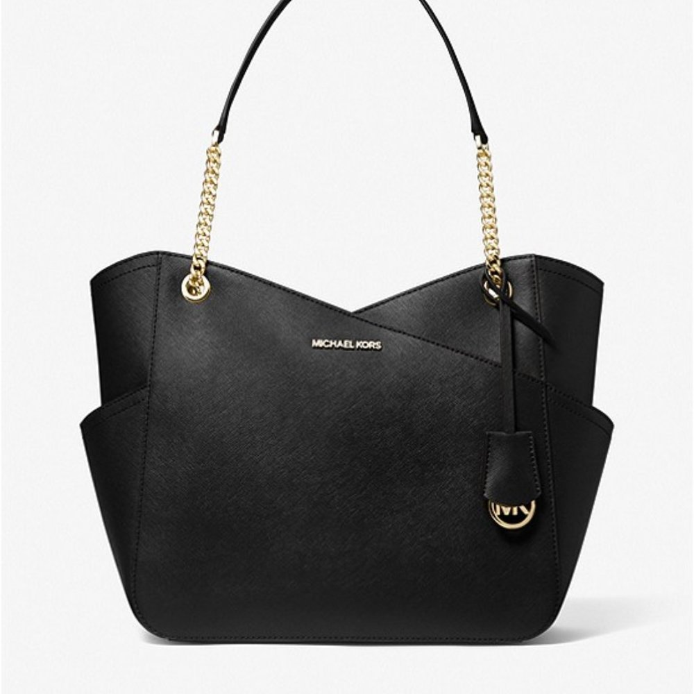 Michael Kors Jet Set Large Saffiano Leather Black Tote Bag. Brshelf